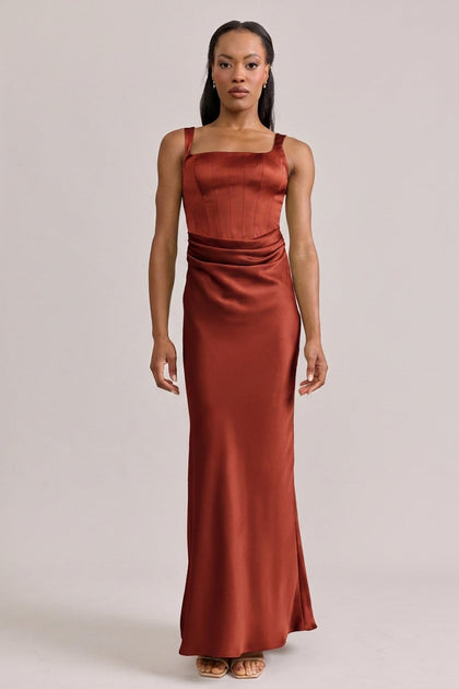 Marlowe Satin Dress | Made To Order | Terracotta Rust