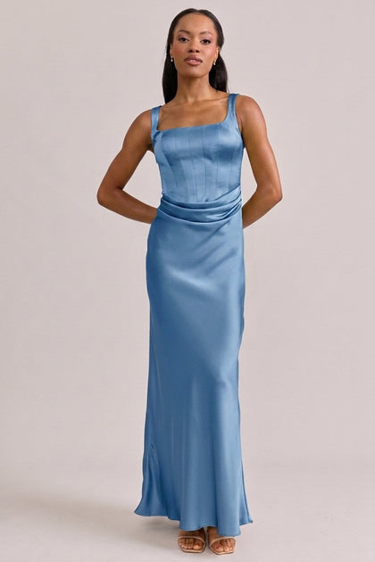 Marlowe Satin Dress | Made To Order | True Blue