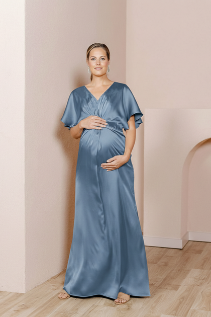 Maternity Gwen Satin Dress | Made To Order | True Blue