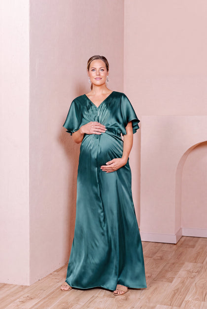 Maternity Gwen Satin Dress | Made To Order | Turquoise