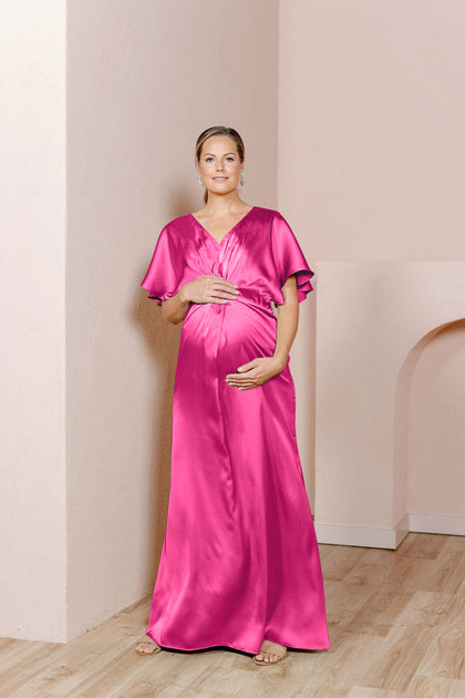 Maternity Gwen Satin Dress | Made To Order | Malibu Pink