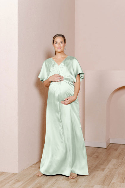 Maternity Gwen Satin Dress | Made To Order | Pistachio