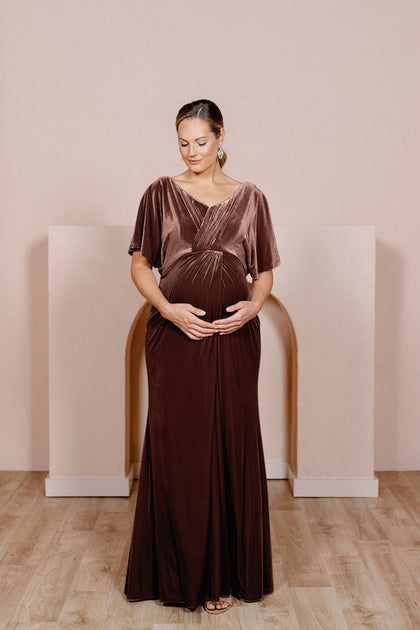 Maternity Gwen Velvet Dress | Made To Order | Mahogany