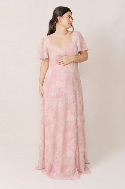 Maternity Madeline Convertible Chiffon Floral Print Dress | Made To Order | Blush Bouquet