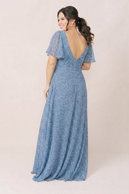 Maternity Madeline Convertible Chiffon Floral Print Dress | Made To Order | Dusty Blue Posey