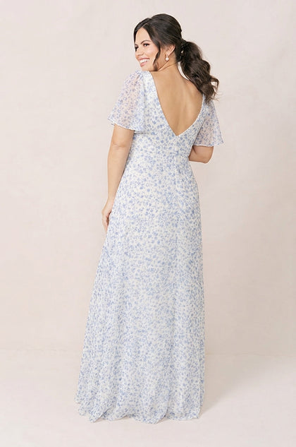 Maternity Madeline Convertible Chiffon Floral Print Dress | Made To Order | French Blue Posey