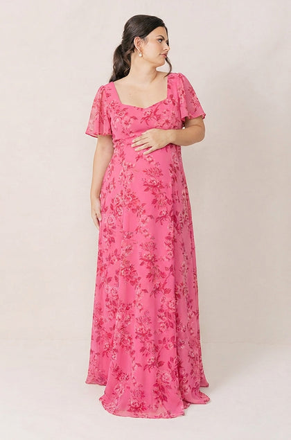 Maternity Madeline Convertible Chiffon Floral Print Dress | Made To Order | Malibu Pink Bouquet