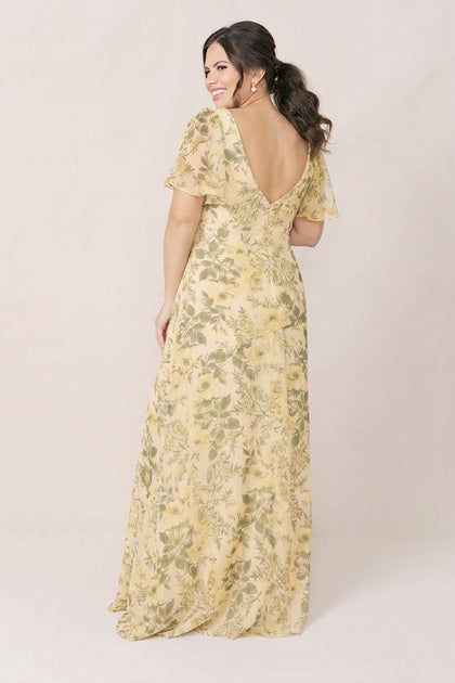 Maternity Madeline Convertible Chiffon Floral Print Dress | Made To Order | Pale Yellow Meadow Blooms