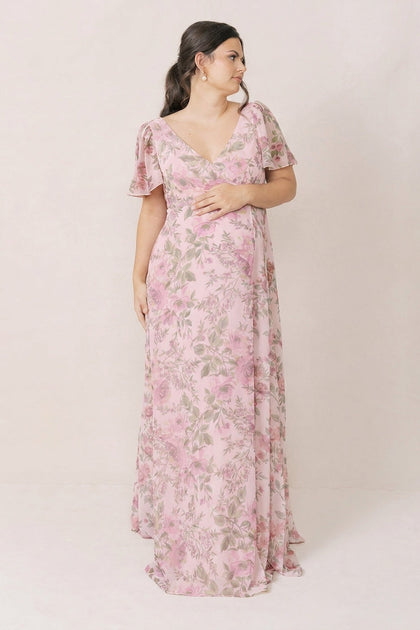 Maternity Madeline Convertible Chiffon Floral Print Dress | Made To Order | Perfect Pink Meadow Blooms