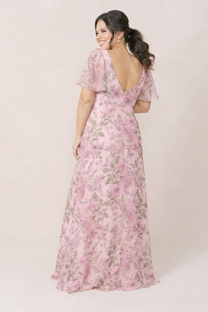 Maternity Madeline Convertible Chiffon Floral Print Dress | Made To Order | Perfect Pink Meadow Blooms