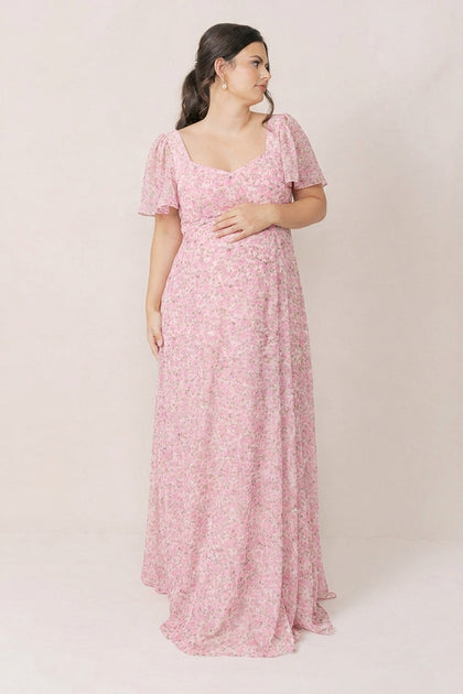 Maternity Madeline Convertible Chiffon Floral Print Dress | Made To Order | Perfect Pink Posey