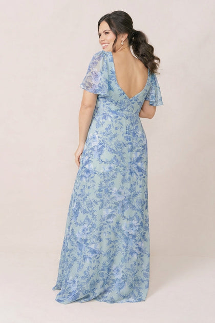 Maternity Madeline Convertible Chiffon Floral Print Dress | Made To Order | Sage and Sky Blue Meadow Blooms