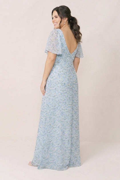 Maternity Madeline Convertible Chiffon Floral Print Dress | Made To Order | Sky Blue Multi Posey