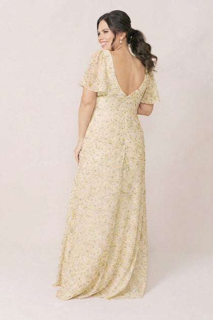 Maternity Madeline Convertible Chiffon Floral Print Dress | Made To Order | Yellow Posey