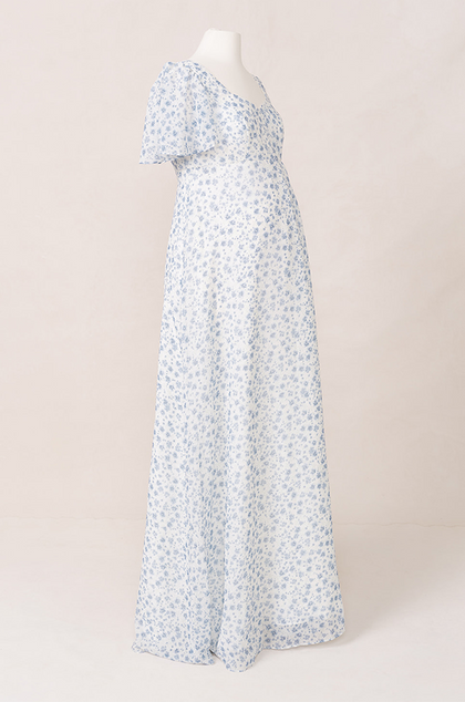 Maternity Madeline Convertible Chiffon Floral Print Dress | Made To Order | French Blue Posey