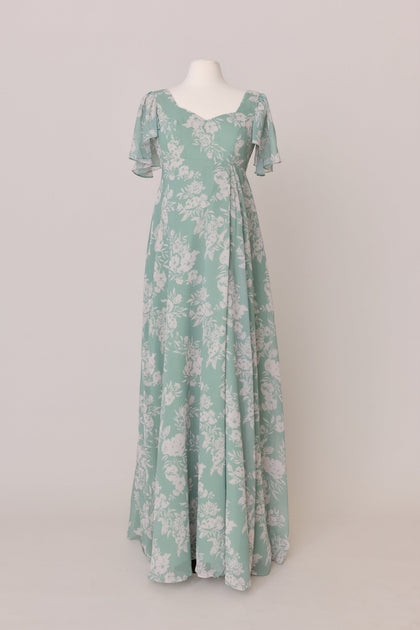 Maternity Madeline Convertible Chiffon Floral Print Dress | Made To Order | Sage and Champagne Bouquet
