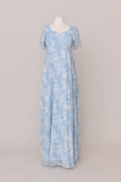 Maternity Madeline Convertible Chiffon Floral Print Dress | Made To Order | Sky Blue Bouquet