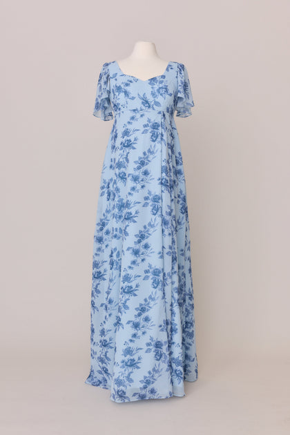 Maternity Madeline Convertible Chiffon Floral Print Dress | Made To Order | Sky Blue Garden