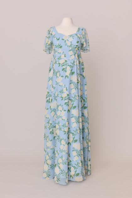 Maternity Madeline Convertible Chiffon Floral Print Dress | Made To Order | Sky Blue Multi Bouquet