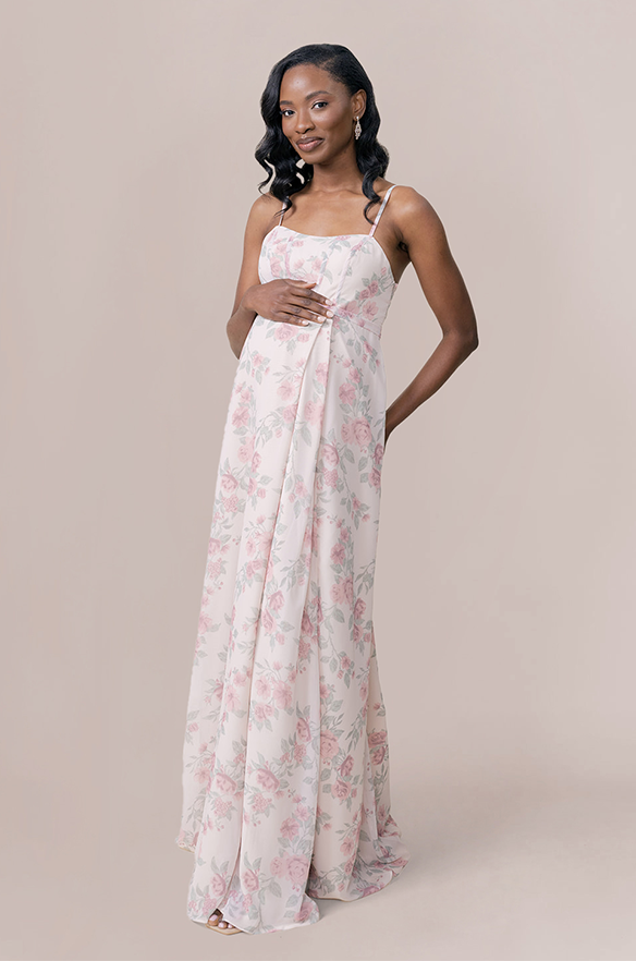 Maternity Nova Chiffon Floral Print Dress | Made To Order Champagne Bouquet Maternity Nova Chiffon Floral Print Dress | Made To Order Champagne Bouquet