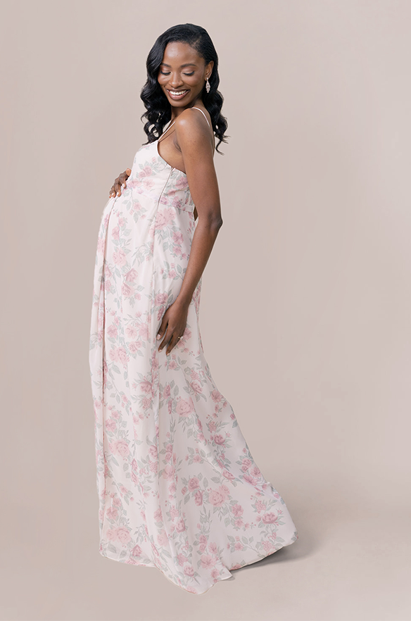 Maternity Nova Chiffon Floral Print Dress | Made To Order Champagne Bouquet Maternity Nova Chiffon Floral Print Dress | Made To Order Champagne Bouquet