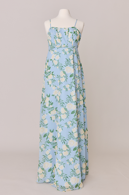 Maternity Nova Chiffon Floral Print Dress | Made To Order | Sky Blue Multi Bouquet