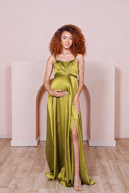 Maternity Nova Satin Dress | Made To Order | Chartreuse