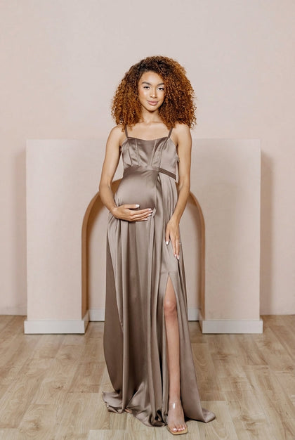 Maternity Nova Satin Dress | Made To Order | Truffle