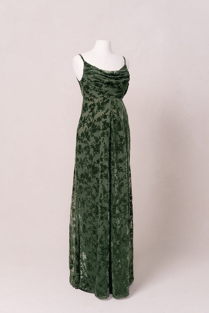 Maternity Skye Floral Burnout Velvet Dress | Made To Order | Deep Olive