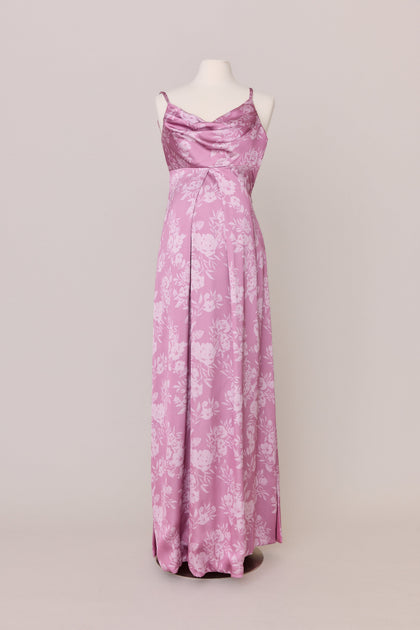 Maternity Skye Satin Floral Print Dress | Made To Order | Mauve Pink Bouquet