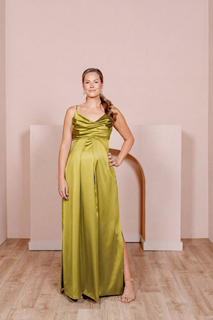 Maternity Skye Satin Dress | Made To Order | Chartreuse