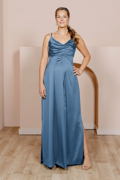 Maternity Skye Satin Dress | Made To Order | True Blue