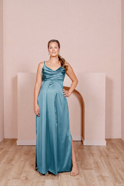 Maternity Skye Satin Dress | Made To Order | Turquoise
