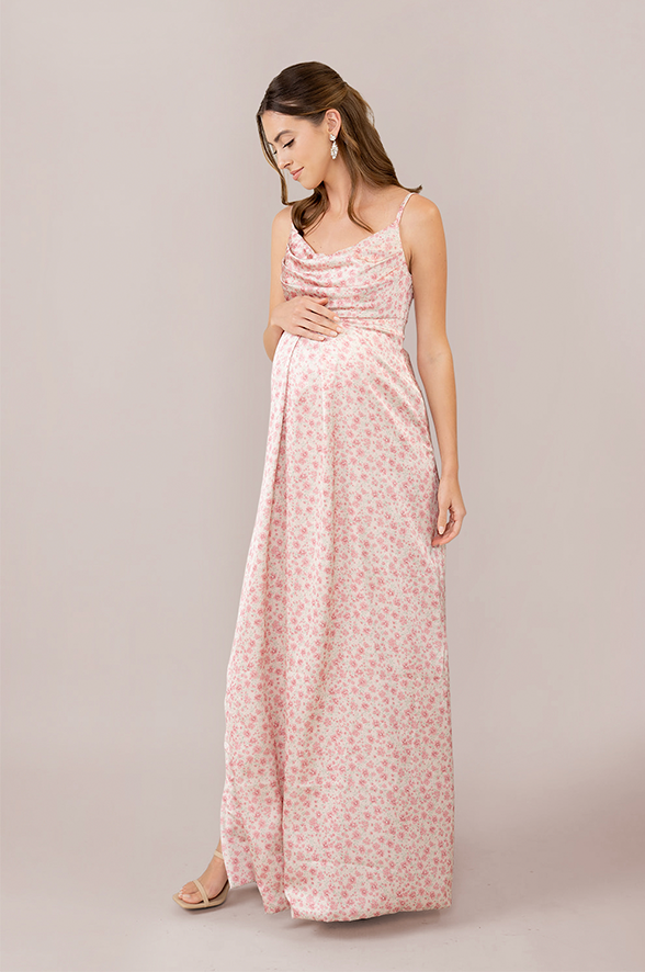 Maternity Skye Satin Floral Print Dress | Made to Order Blush Bouquet Maternity Skye Satin Floral Print Dress | Made to Order Blush Bouquet