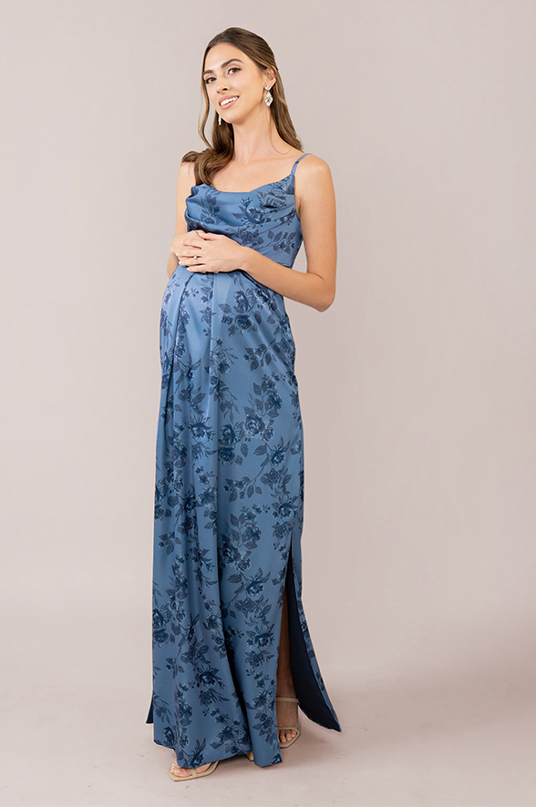 Maternity Skye Satin Floral Print Dress | Made To Order Indie Blue Bouquet Maternity Skye Satin Floral Print Dress | Made To Order Indie Blue Bouquet
