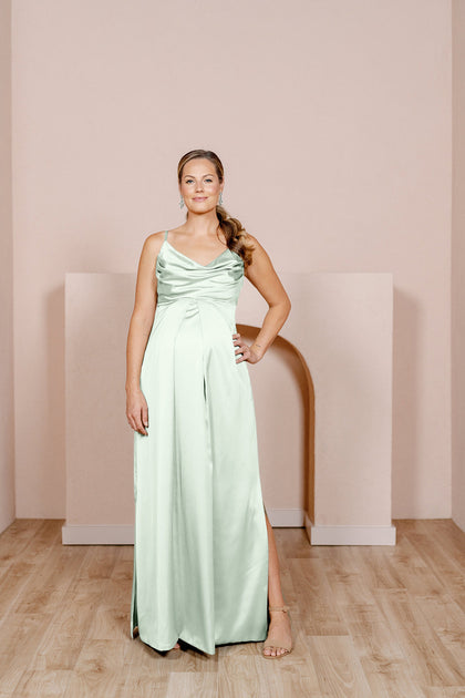 Maternity Skye Satin Dress | Made To Order | Pistachio