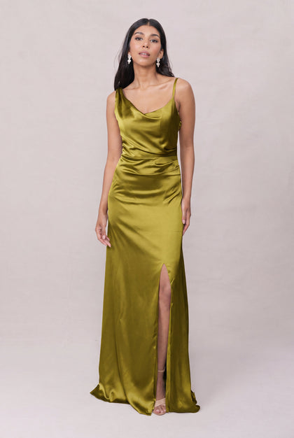 Maxine Satin Dress | Made To Order | Chartreuse