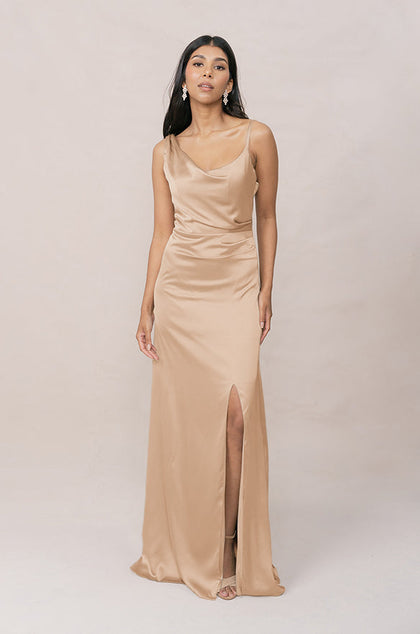Maxine Satin Dress | Made To Order | Honey Beige