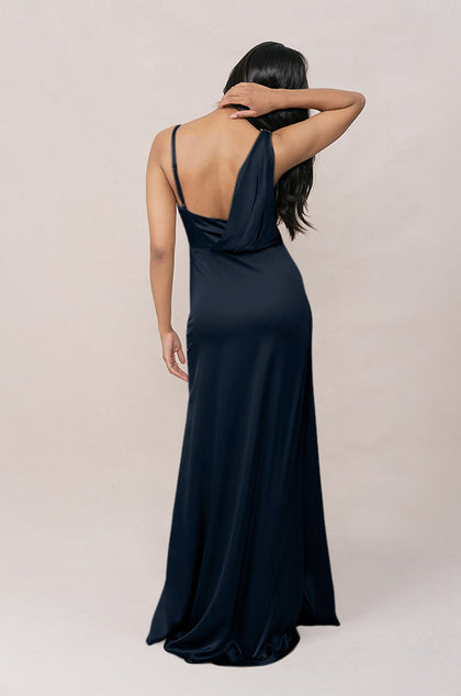 Maxine Satin Dress | Made To Order | Navy Blue