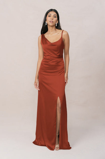 Maxine Satin Dress | Made To Order | Rust