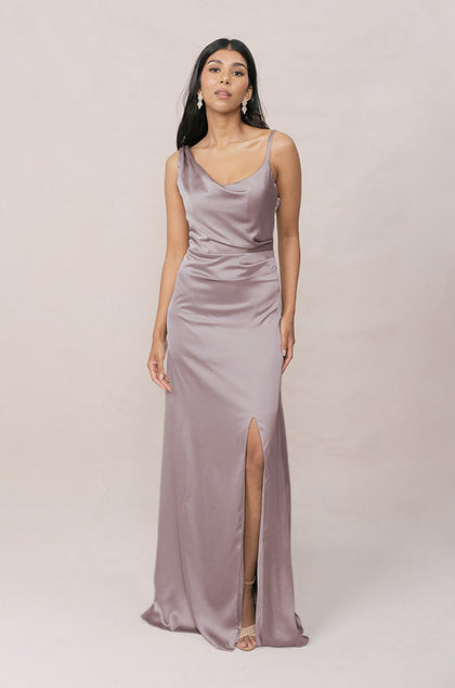 Maxine Satin Dress | Made To Order | Taupe