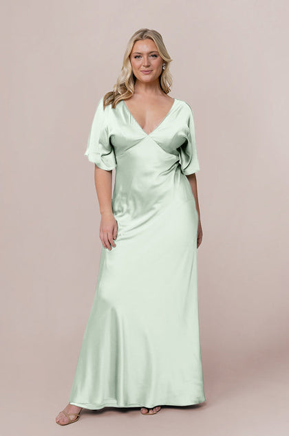 Maya Satin Dress | Made To Order | Pistachio