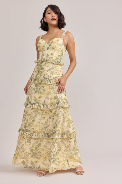 Chiffon Floral Print Mega Swatch | Pale Yellow Meadow Blooms