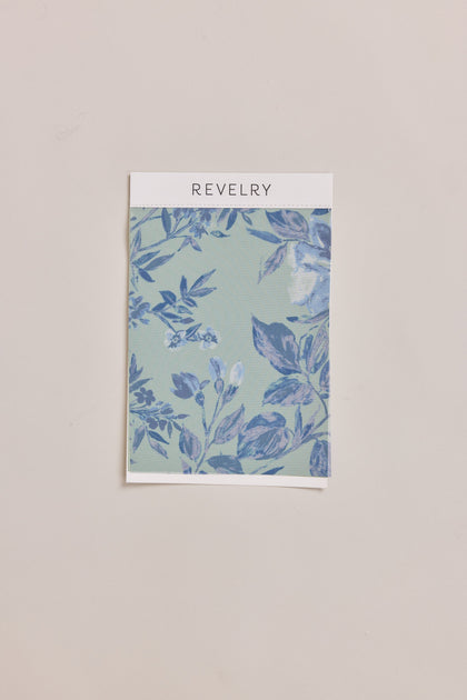 Chiffon Floral Print Mega Swatch | Sage and Sky Blue Meadow Blooms