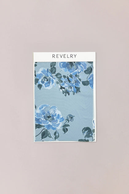 Chiffon Floral Print Mega Swatch | Sky Blue Blossom