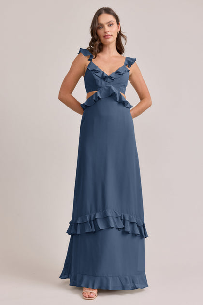 Mia Chiffon Dress | Made To Order | Dusty Blue