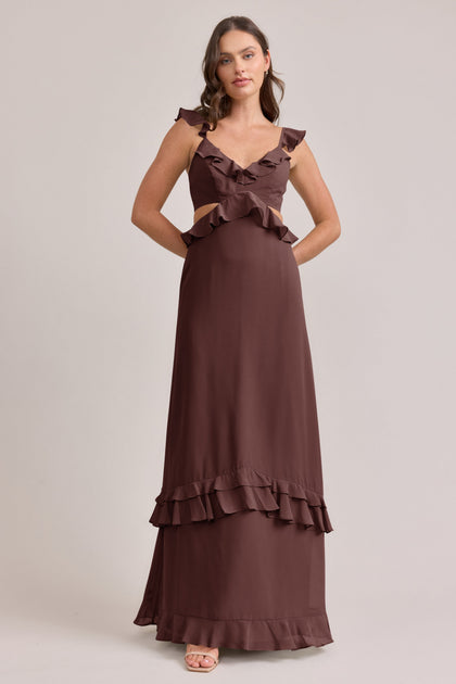 Mia Chiffon Dress | Made To Order | Mahogany