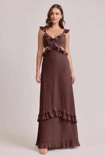 Mia Chiffon Dress | Made To Order | Mahogany