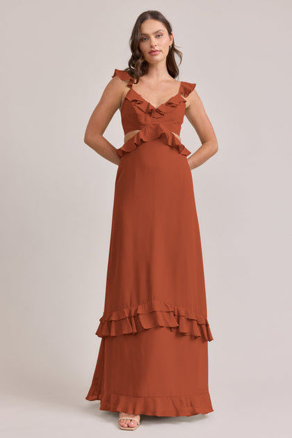 Mia Chiffon Dress | Made To Order | Rust Orange
