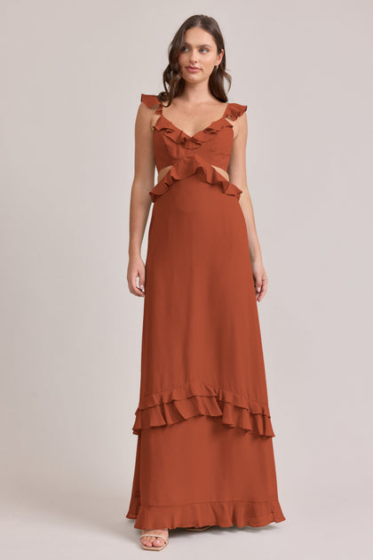 Mia Chiffon Dress | Made To Order | Rust Orange